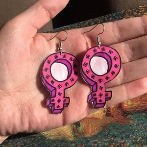 Handmade Pink Feminist Earrings